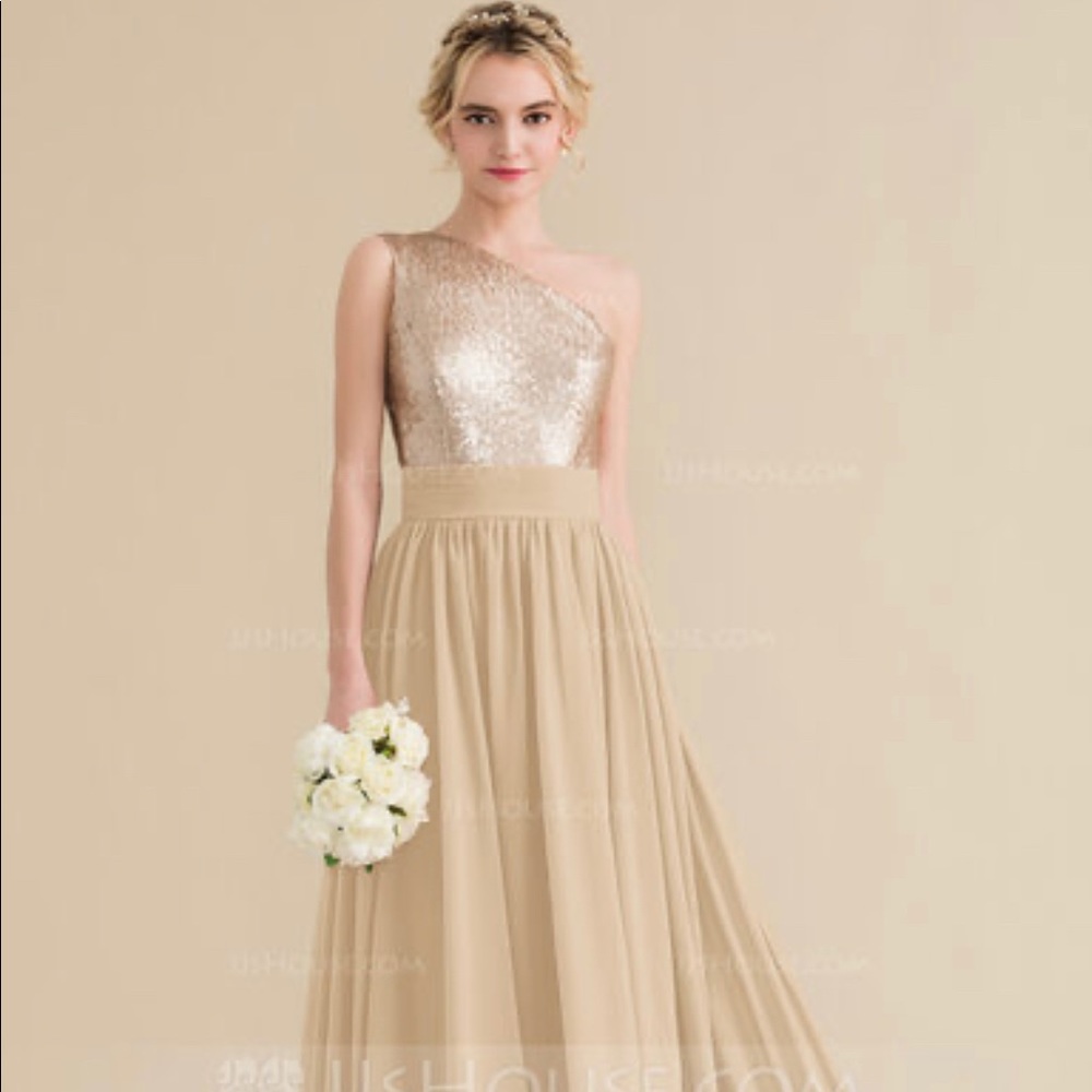 A-Line One-Shoulder Chiffon Sequined Dress